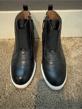 Black Perforated Wedge Sneakers for Women